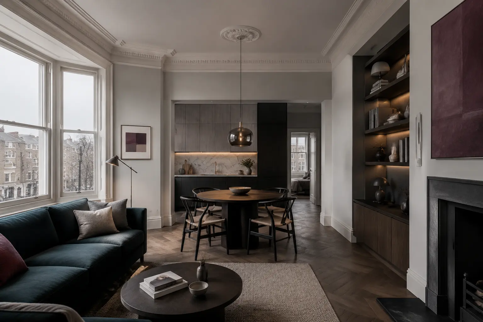 Conceptual contemporary interior of a London period flat